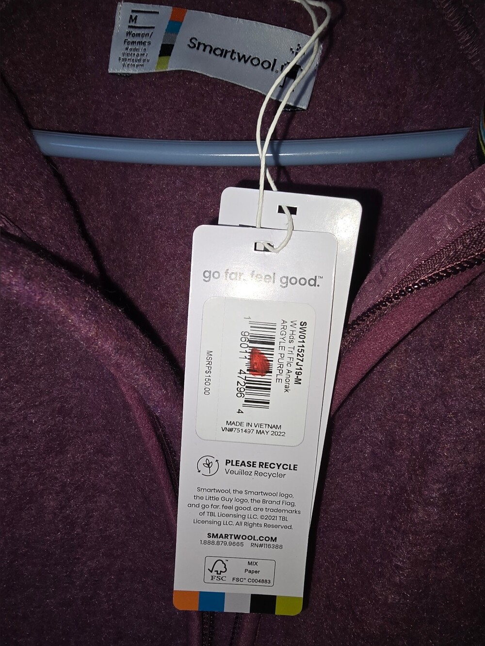 Womens M Smartwool Purple Hooded Half-Zip Fleece Pullover - Picture 2 of 5